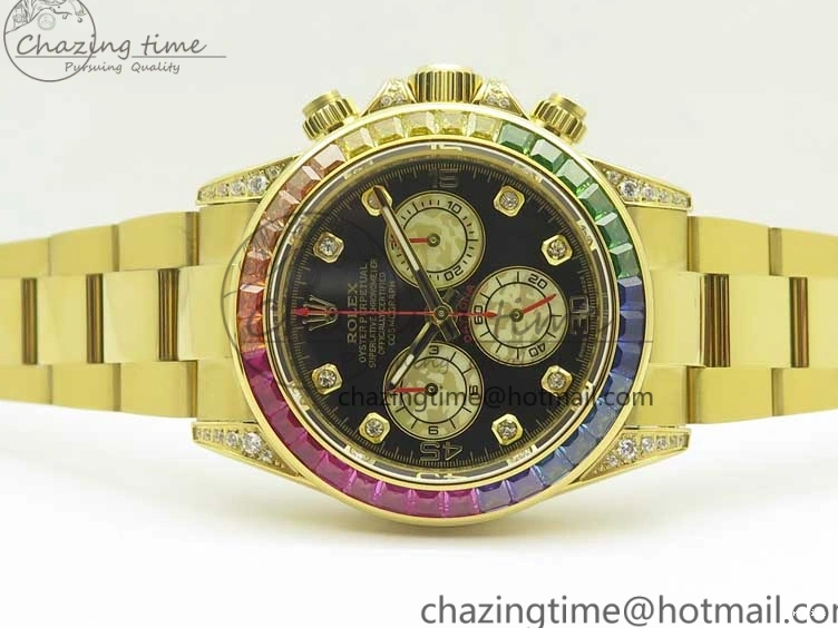 MiroTime 0307 Daytona 116589RBOW YG Rainbow Crystal BLF Best Edition Black Dial on YG Bracelet A ZeroBulk 3352
